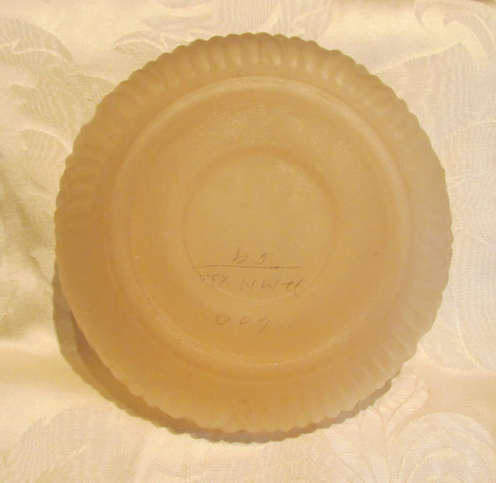 1940s Elephant Powder Jar Art Deco Powder Box Peach Satin Depression Glass Unused Powder Puff