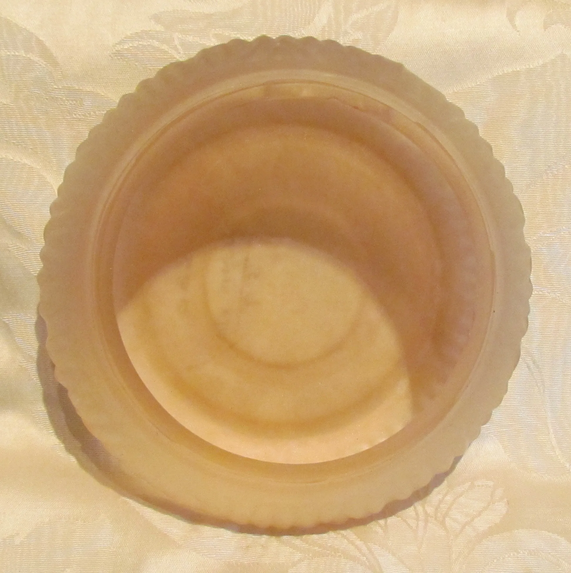 1940s Elephant Powder Jar Art Deco Powder Box Peach Satin Depression Glass Unused Powder Puff