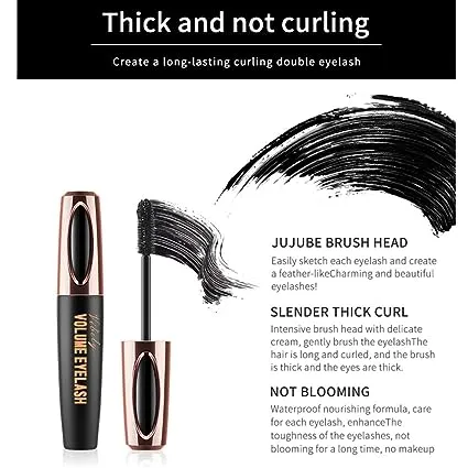 4D Silk Fiber Lash Mascara, Waterproof Smudge-proof Thickening Mascara Black Thickening Lengthening Mascara, All Day Exquisitely Full, Long, Thick, Long-Lasting No Flaking Lash Extensions