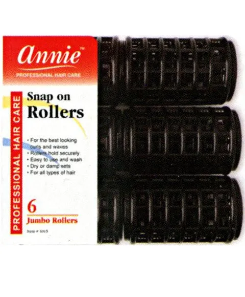 Annie Snap-On Rollers Size jumbo 6 Count Black 1015