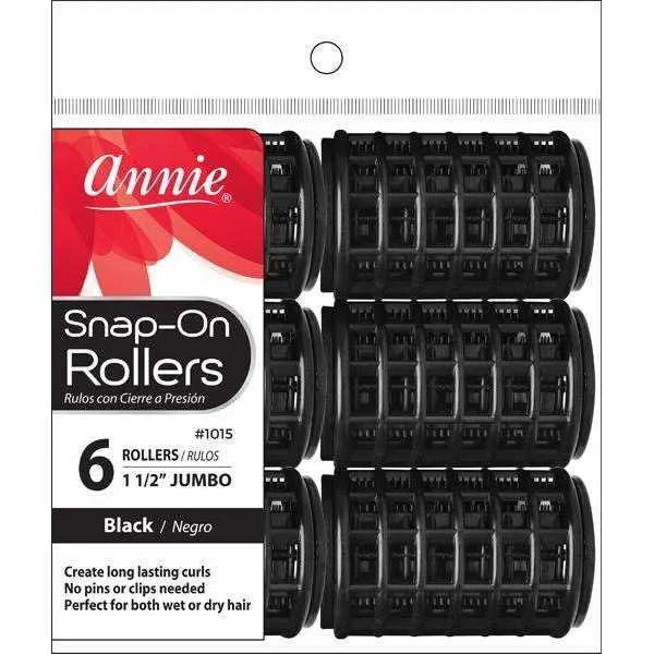 Annie Snap-On Rollers Size jumbo 6 Count Black 1015