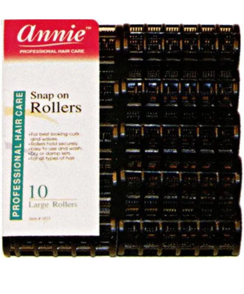 Annie Snap-On Rollers Size Large 10 Count Black 1013