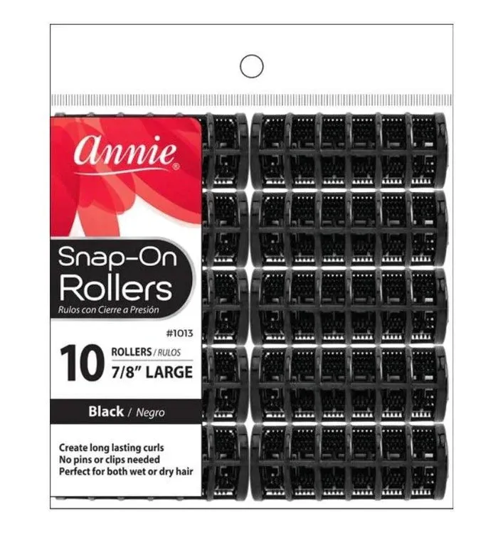 Annie Snap-On Rollers Size Large 10 Count Black 1013