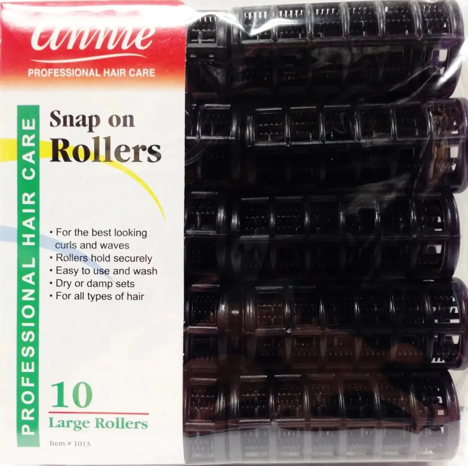 Annie Snap-On Rollers Size Large 10 Count Black 1013