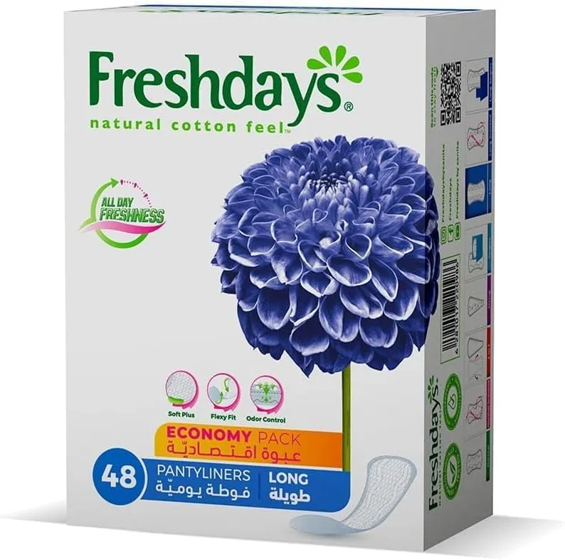 Freshdays Natural Cotton Feel Long Pantyliners, 48pcs