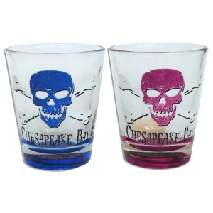 GLCB01 Shot Glass Glitter Pink Turqoise Skull CHESAPEAKE BAY