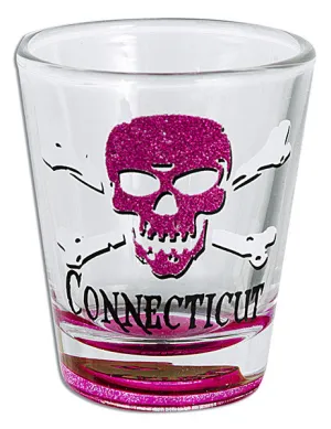 GLCT06 Shot Glass Glitter Pink Skull CONNECTICUT