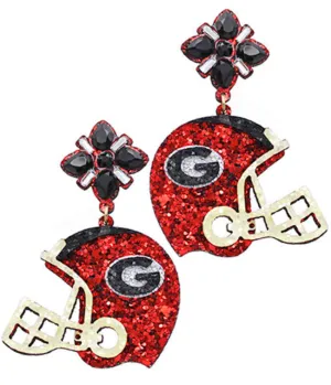 Glitter Football Helmet Earrings - Red/Black