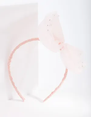 Kids Fabric Glitter Pink Bow Headband