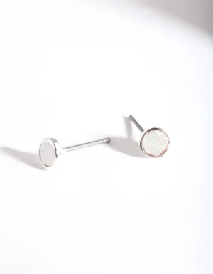 Kids White Glitter Stud Earrings