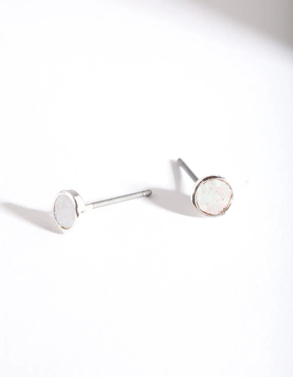 Kids White Glitter Stud Earrings