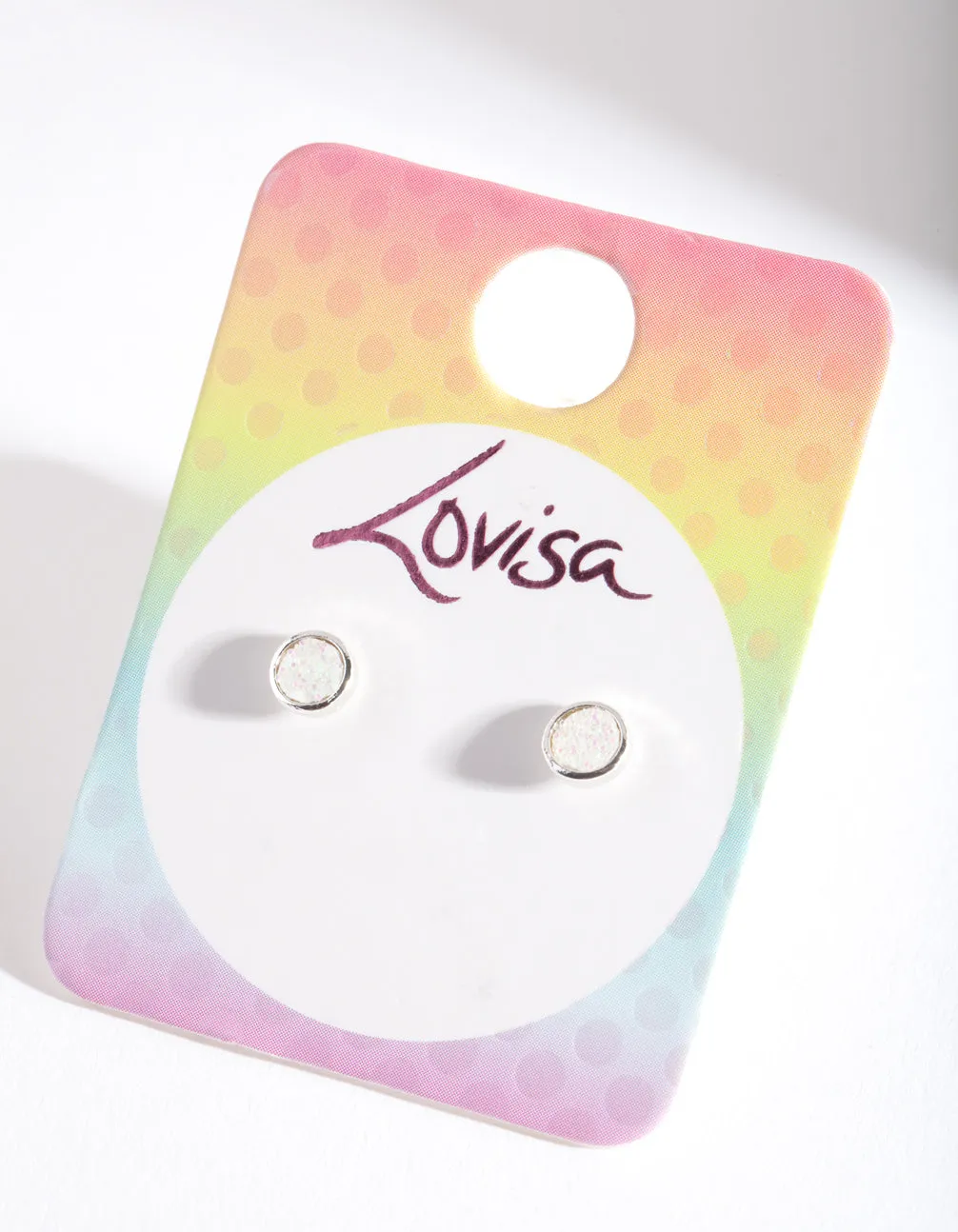 Kids White Glitter Stud Earrings