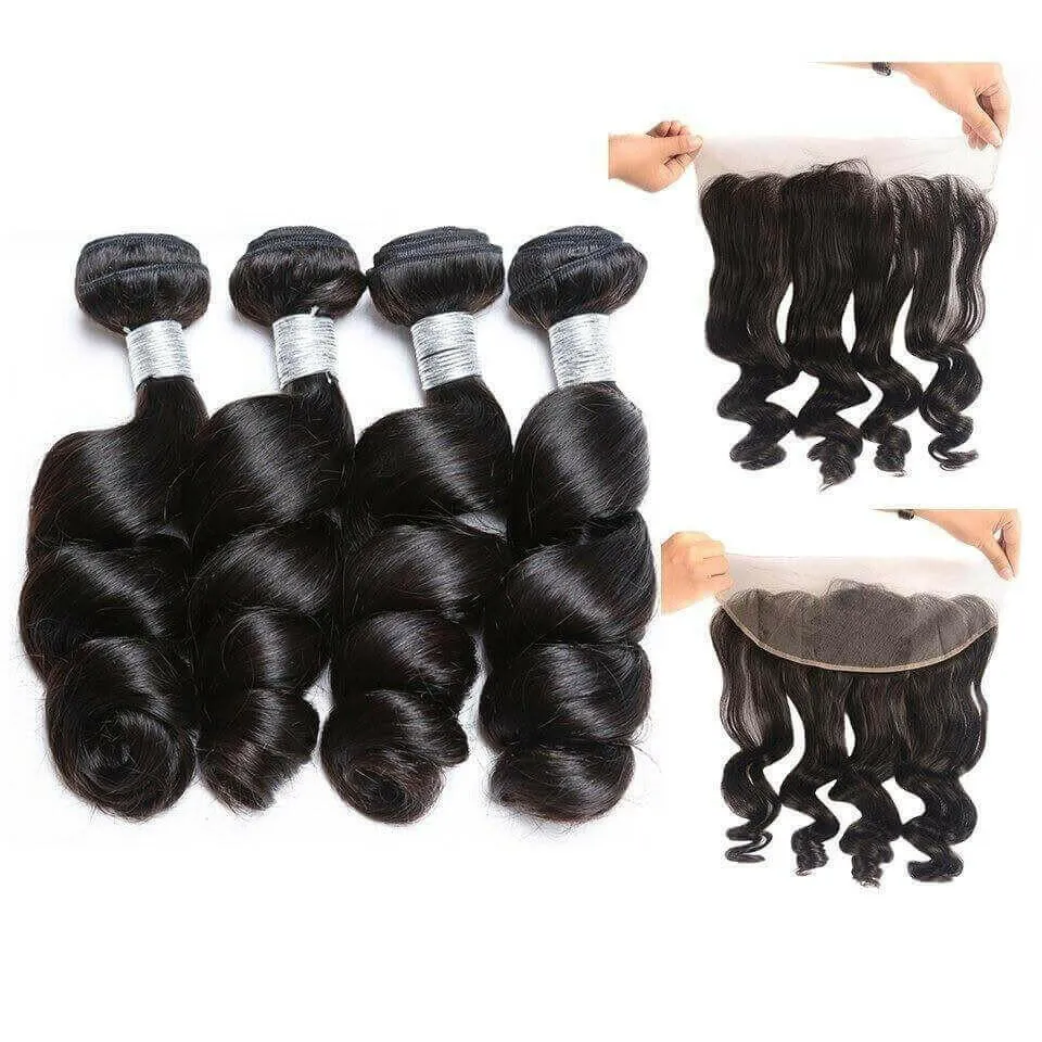 Loose Wave 10A Grade 3/4 bundles with 4x4 Closures & 13x4 Frontal