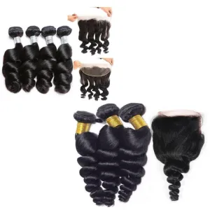 Loose Wave 10A Grade 3/4 bundles with 4x4 Closures & 13x4 Frontal