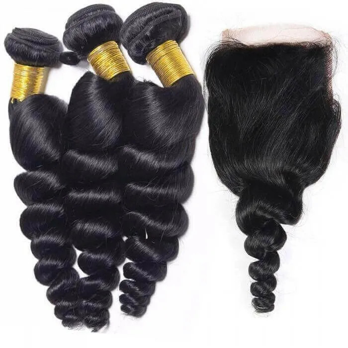 Loose Wave 10A Grade 3/4 bundles with 4x4 Closures & 13x4 Frontal