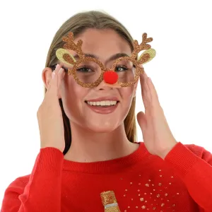 Novelty Reindeer Christmas Glasses Red Pom Pom Party Specs Fun