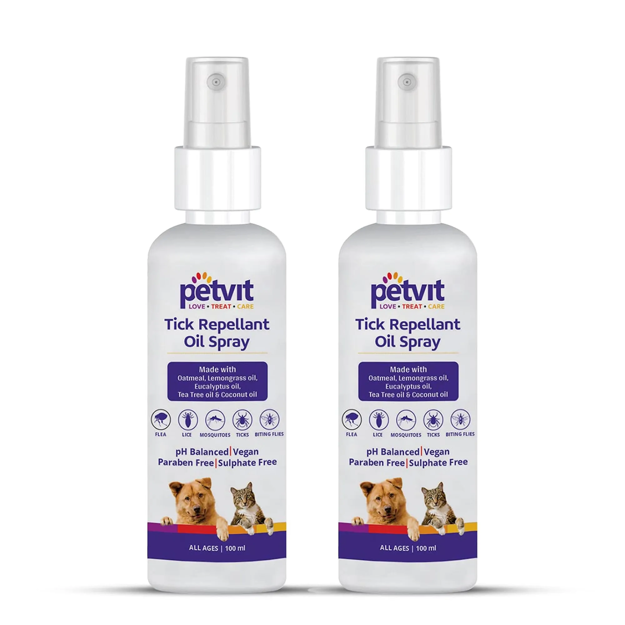 Petvit Tick Spray for Dogs with Essential Oils | Ticks and Fleas Remover for Dogs | Natural Dog Ticks Remover | Tea Tree Oil | Lemon Grass Oil | 100 ml