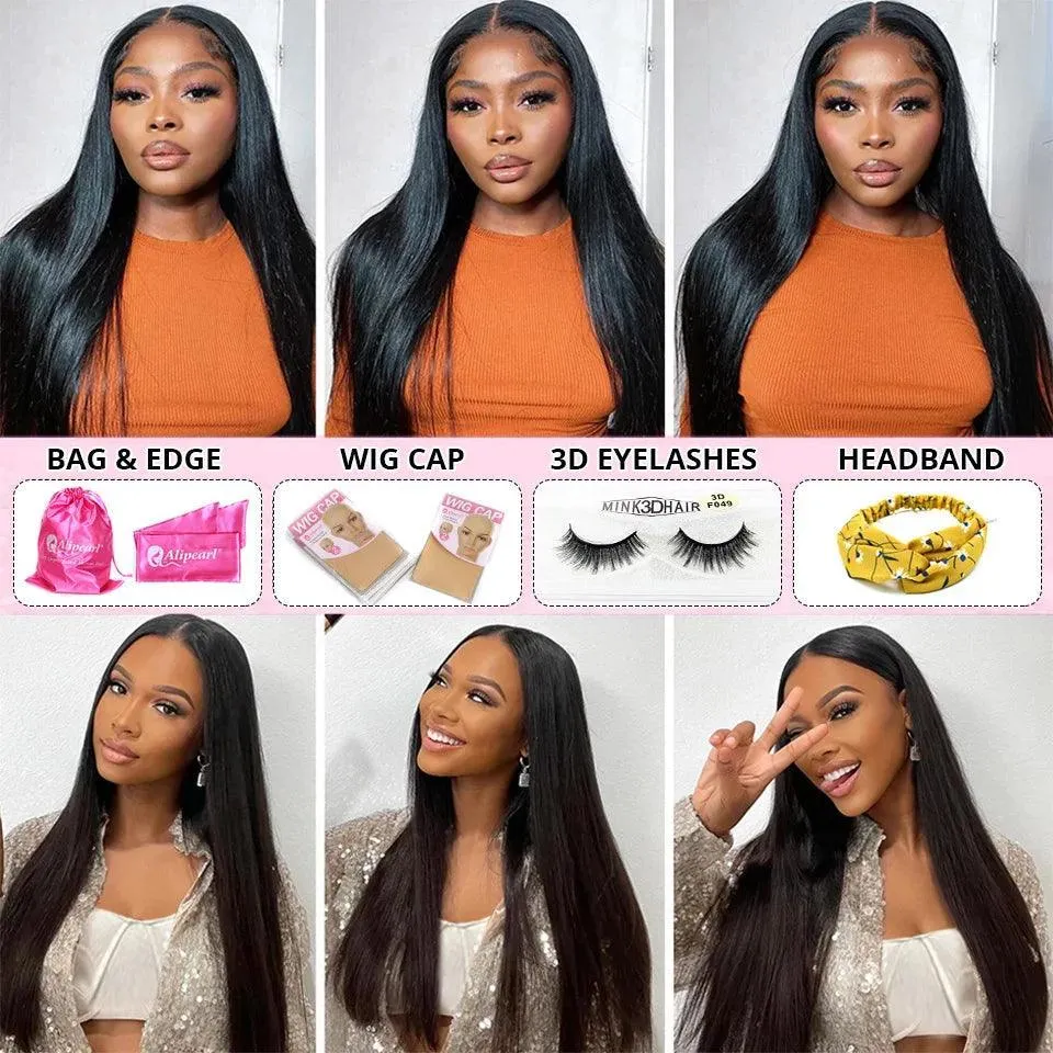 Premium Brazilian Straight Human Hair Bundle Set with Closure - AliPearl Extensions for Luxurious Style