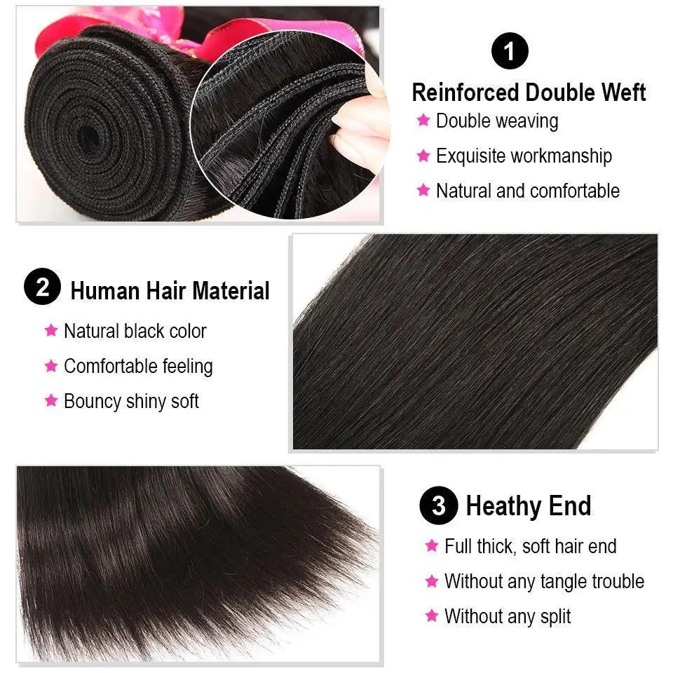 Premium Brazilian Straight Human Hair Bundle Set with Closure - AliPearl Extensions for Luxurious Style