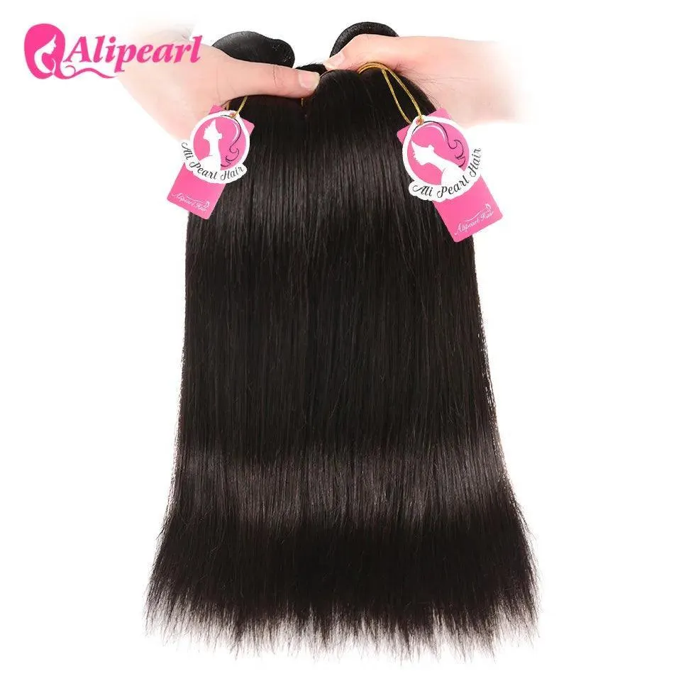 Premium Brazilian Straight Human Hair Bundle Set with Closure - AliPearl Extensions for Luxurious Style