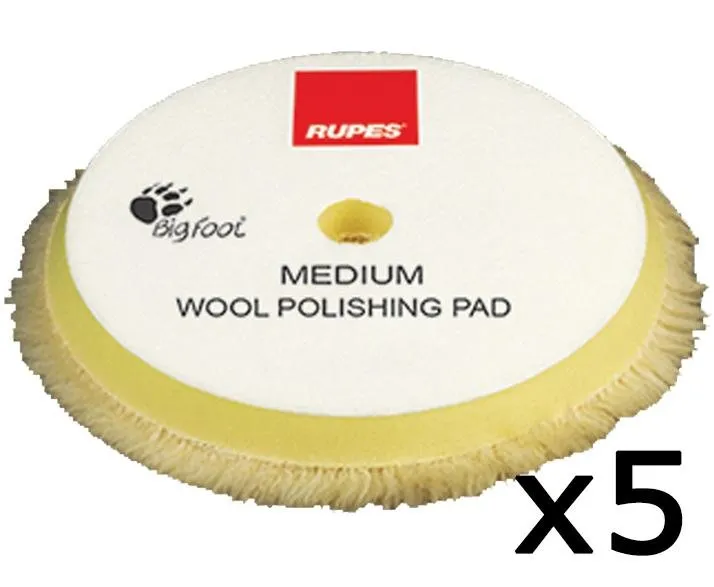 Rupes Bigfoot 180mm NEW Wool Medium Yellow Polishing Pad 9.BW180M Box of 5