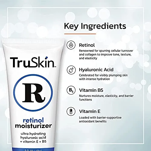 TruSkin Retinol Face Moisturizer – Powerful Anti-Aging Face Moisturizer for Women with Retinol, Hyaluronic Acid & Vitamin E – Retinol Cream for Face Promotes A More Youthful Appearance, 4 fl oz