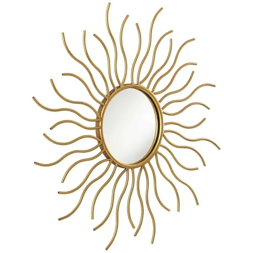 Writings on the wall Shining Sunburst Wall Mirror Stylish Round Gold Metal Accent Mirror for Living Room Bedroom and Entryway Modern Decorative Wall Art (2 Feet)