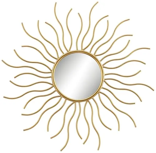 Writings on the wall Shining Sunburst Wall Mirror Stylish Round Gold Metal Accent Mirror for Living Room Bedroom and Entryway Modern Decorative Wall Art (2 Feet)